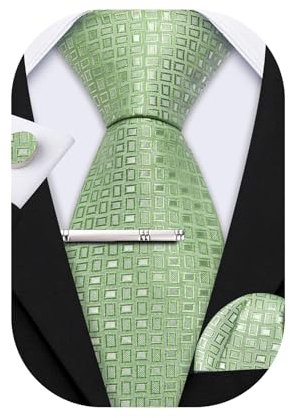 Barry.Wang Herren-Krawatten-Set, Seide, Blumenmuster, Paisleymuster, gestreift, kariert, Krawatte, Einstecktuch, Manschettenknöpfe, Clip, 4-teiliges Set, Business, Hochzeit, Party, Arbeit für Männer