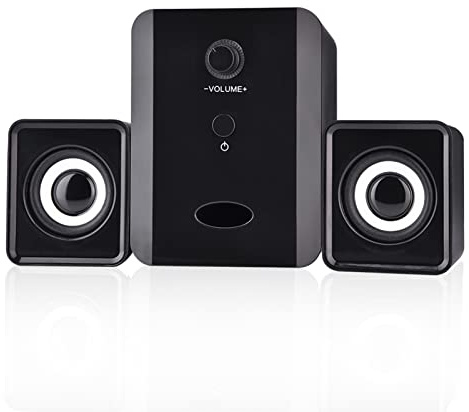 Gavigain Multimedia Speaker System, Mini USB Wired Combination Speaker Bass Stereo Music Player Subwoofer for Desktop PCs, laptops, DVDs, TVs, cellphones, Tablets, PSPs (Black)