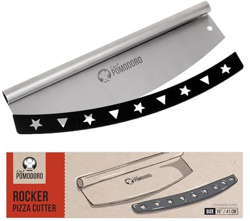 Chef Pomodoro Tagliapizza Professionale Acciaio Inox – Taglia Pizza Acciaio a Mezzaluna con Coprilama – Pizza Accessori per Uso Professionale e In Casa, per Pizze Grandi e Focacce (40,5 cm)