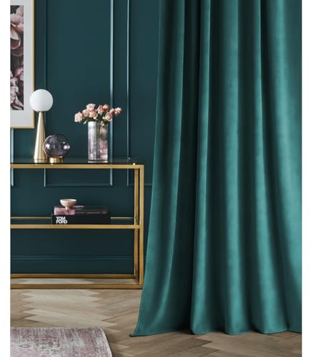 room99 Samtvorhang Vorhang mit Kräuselband Charmy 140 x 280 cm Breite x Höhe Schiebegardinen Curtain Wohnzimmer Schlafzimmer Samt Velours Petrol, 1 Stück