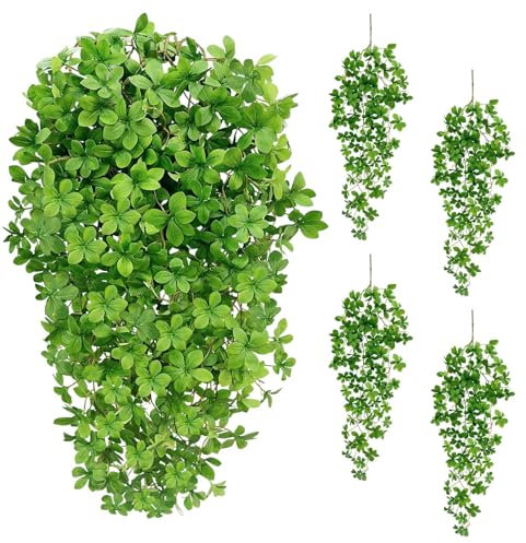 SNAIL GARDEN 4 Pack Artificial Hanging Ficus Twig Plants - 100cm Realistic Fake Trailing Vines with Flower-Shaped Leaves, Detachable Stems for DIY Indoor/Outdoor Decor (Home,Office, Gardens)