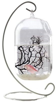 Fischschale Kleines Aquarium for Aufhängen, schönes Glas, kleines Aquarium, Metallrahmen, for Aufhängen, dekorative Fischtanks for den Schreibtisch Aquarium für(Weiß,Klein)