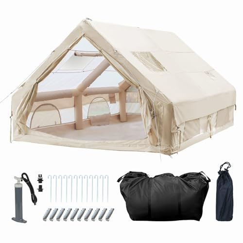 Ollewiellan Uppblåsbar campingtält XXL med skorstensöppning och takfönster för personer - Oxford-tyg vattentätt - Snabb montering - Perfekt för camping och utomhusaktiviteter (300 x 400 x)