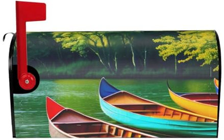 Lago con barche, canoe, parco, stampa di tendenza, magnetica, protezione per cassetta postale, impermeabile, copertura stampata personalizzata per cassette postali