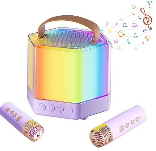 OBEST - Máquina de karaoke para niños con 2 micrófonos, juguete para niños de 3 a 12 años, mini máquina de karaoke, juguete de karaoke, regalo para 5, 6, 7, 8, 9, 10, 11 años