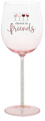Pavilion Gift Company- Cheers to Friends - 17 oz Wine Glass Wine Lover Friend Bestie Best Friend Gift Bachelorette Party Vineyard