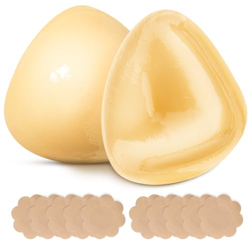 Push Up Sticky Bra Inserts - Double Sided Sticky Bras Boobspush Up Pads, Silicone Women's Adhesive Bras, Reusable Stick on Bra Pads Inserts for Swimsuit Sport Bra, D Beige