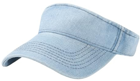 Denim solskydd keps för kvinnor män lång topp tjockare svettband hatt anti-UV tennisvisir solhattar justerbar sportkeps för golf löpning jogging, Medium Blå, en storlek