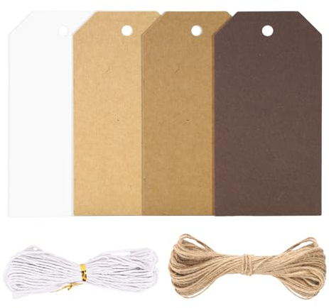 jijAcraft Kraftpapier Geschenkanhänger Braun Weiß: 5 x 10cm Blanko Papier Anhänger 120 Stück Papier Etiketten zum Beschriften Geschenkanhänger Tags mit Loch und Schnur für Party Geschenk