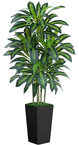Keeplush Kunstpflanze Dracaena Pflanze 180cm mit Schwarzem Pflanzgefäß, Kunstpalme groß wie echt mit 108 Blätter, Kunstbaum für Innendekor Wohnzimmer Schlafzimmer Büro Garten Haus Decor