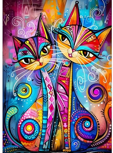 GDYEEH Bunte Katzen Diamond Painting Erwachsene, 5D Abstrakt Katzen Diamant Kunst Bilder Anfänger, DIY Runder Vollbohrer Diamanten Malerei Stickerei Kreuzstich Geschenke Home Wand Dekor 30x40 cm
