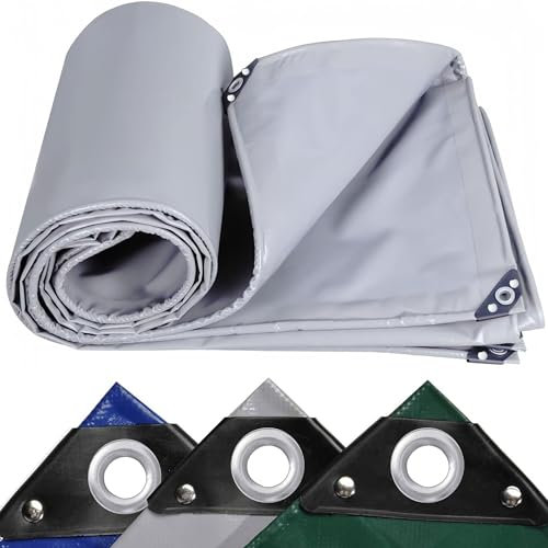 Bâche de protection imperméable en PVC pour meubles de jardin, toiture, tonnelle, bois de chauffage, 4 x 5,5 m, bâche polyvalente grise, 520 g/m², protection robuste