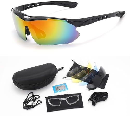 XFSRG Sonnenbrille Herren Damen Schnelle Brille UV400 Schutz Fahrradbrille Polarisierte mit 5 Wechselgläsern und Brillenetui für MTB Rennrad Radfahren Biking Laufen Enduro(Schwarz)