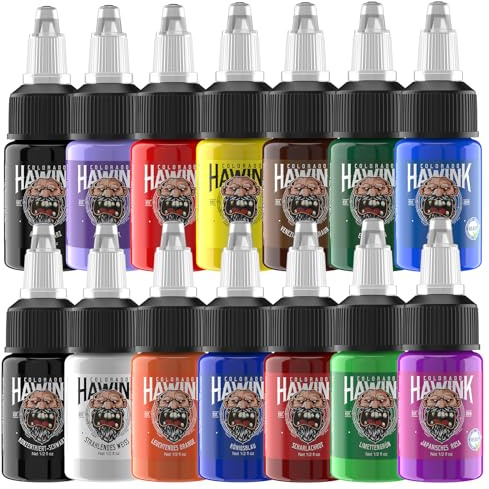HAWINK Tattoo Farbe Set 0.5oz (15ml) 14 Flaschen Tinten Tattoo Zubehör Ink TI203DE-15-14