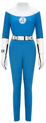 VOKVICH Unsichtbares Cosplay-Kostüm für Damen, Susan Storm Richards, Held, Overall, Handschuhe, Stulpen, Gürtel, Outfit für Erwachsene, Halloween-Party, Blau, Größe XXL