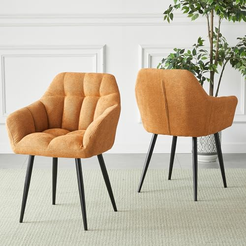HomJoy Dining Chairs Set of 2 with Fabric Thick Padded Upholstered Cushion Backrest Tub Accent Boucle Armchairs Lounge Lazy Vanity Chairs Kitchen Bedroom Living Room Restaurant Counter Metal Legs