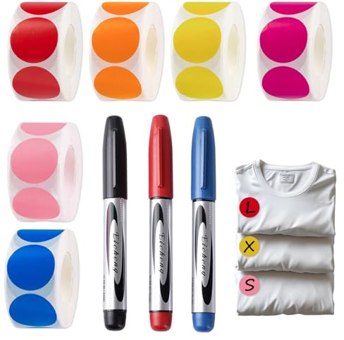 Pastilles adhésives colorées 25 mm, Lot de 3000 autocollants ronds avec 6 rouleaux, 3 stylos, Idéal pour classement, gestion de stock, école et maison