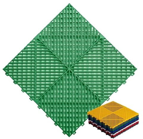 30 Pezzi | Piastrelle per Pavimenti da Garage 40x40cm, Piastrelle Autobloccanti a Flusso Libero, Antiscivolo, Autodrenanti, Facili da Installare, con Foro di Ventilazione(Green)