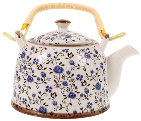 COLLBATH Tetera Vintage Esmaltada con Diseño Chino Floral Azul Resistente y Fácil de Limpiar para Cocina y Oficina
