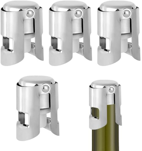 4pcs Champagne Stoppers, Stainless Steel Sparkling Wine Glass Bottle Save Sealer with Locking Clamp Leak-Proof Reusable Champagne Cork for Prosecco Cava, Wine, Champagne, Beer, Sparkling Wine Bottles