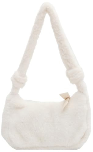 Fluffig handväska - plysch axelrem, mjuk väska med kapacitet, bekväm, mjuk dragkedja design | plysch för arbete, skola, kontor, material, Vit, Consulte la descripción