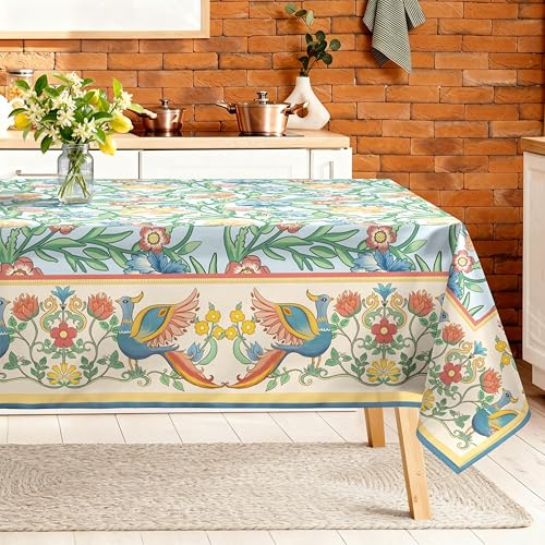 Arquiel Polyester Tischdecke mit Vogel Zitrone, Waschbar, 152 x 304 cm | Wiederverwendbare, Waschbare Polyester Tischdecke mit Gelbe Zitrone Blättermuster, wasserabweisend für Sommerdeko