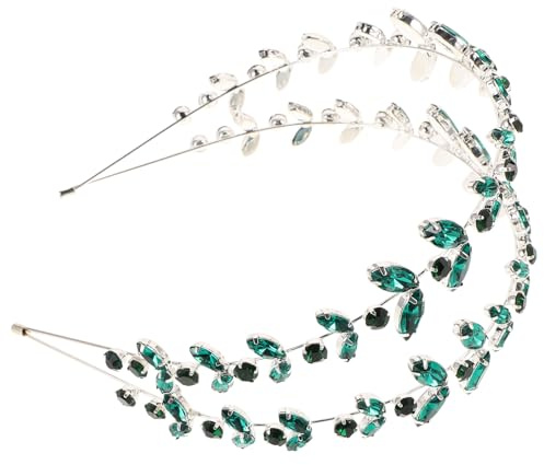 ABOOFAN Diadema de doble capa con hojas de cristal verde para novia, diadema de boda para mujer, accesorios para el cabello para damas de honor y