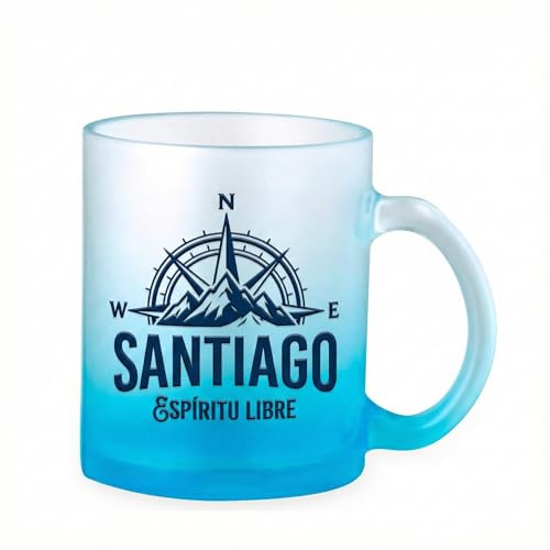SOUVENIRS FACTORY Taza de Cristal Esmerilado Personalizada con Nombre o Texto – Impresión UV 360º Premium – Taza Vidrio Mate con Base de Color Degradado – Regalo Original 350ml (11oz) (Azul)
