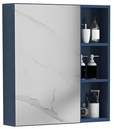Armadietto da bagno moderno in alluminio blu con specchio rettangolare 80 x 11 x 65 cm, ideale per camera da letto, soggiorno e toilette