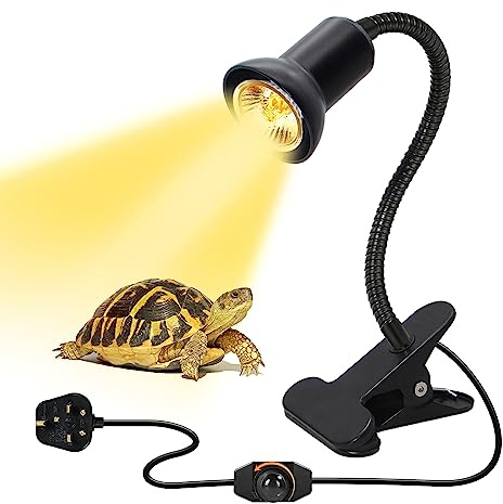 LAKONEI 360° Adjustable Gooseneck Clamp Lamp, Tortoise Heat Lamp with Dimmer Switch, E27 Ceramic Bulb Holder Metal Basking Light for Turtle Lizard Bearded Dragon (Black, No Bulb)