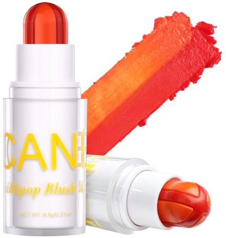 UCANBE Cherry Red Cream Blush Stick for Cheeks, Duo-Tone Buildable Blush Makeup, Hydrating Lightweight Face Blush with Vitamin E, Natural Dewy Finish, Long-Wearing, Water-Resistant
