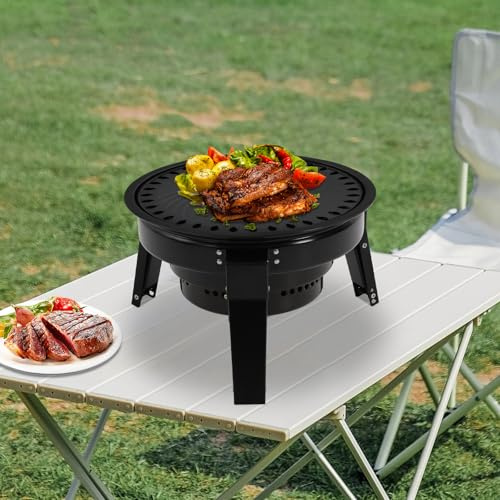 Barbecue a carbonella portatile, regolabile, pieghevole, da campeggio, da picnic, a carbone rimovibile, con padella e borsa per il trasporto, adatto per 3 a 6 persone