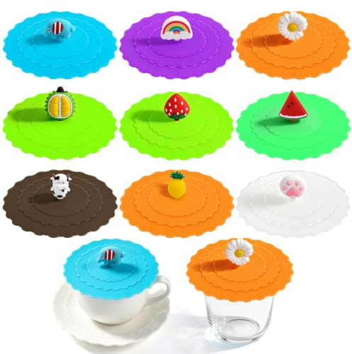 9PCS Cartoon Silicone Glass Cup Cover Food-grade Silicone, Drink Covers | Cup Covers Reusable Silicone Drink Glass Cup Lids Creative Leak-Proof Drink Covers Cup Lid for Drinks Coffee Beer Anti-dust
