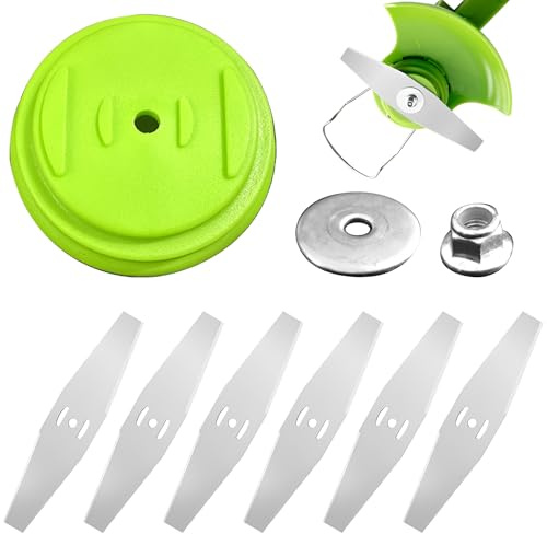 FIQLUL 9 Piezas Kit de Cuchillas Desbrozadora con Cabezal de 3 Orificios, Incluye 6 Cuchillas de Repuesto, Tornillos y Arandelas, Accesorios para Cortacésped y Desbrozadora de Batería, Universal