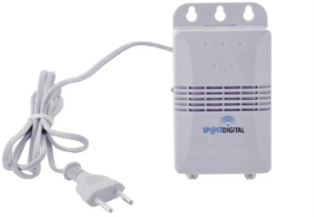 SpaceDigital Amplificatore da Interno per antenne VHF/UHF (21-48CH), 1 Ingresso e 2 uscite, connettore F, Alimentazione Cavo con Spina 220V, Guadagno Regolabile, 5G LTE