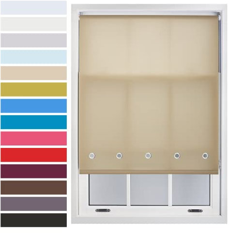 FURNISHED Qualitätsrollos für Fenster mit runden Chromösen, individuelle Größe + Metallbeschläge, Cappuccino Bis zu 120W x 165H cm