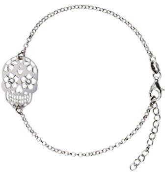 Aka Gioielli® - Bracelet Crâne Pendentif Tête de Mort pour Femme en Argent 925 et cristaux Swarovski