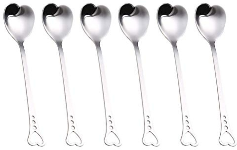 BESTONZON 6 stücke Edelstahl Herzform Löffel Nette Scoop Rührlöffel Geschirr für Dessert Kuchen Kaffee