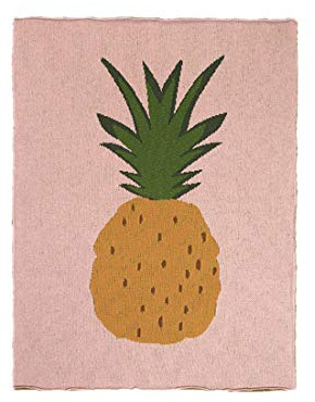 Odot Strickdecke Babydecke Kuscheldecke, Kinderwagen im Freien Kinderdecke Krabbeldecke Perfekt für Mädchen und Jungen Babys (90x110cm,Ananas)