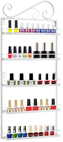 Meisax 5-Tier Nagellack Regal Metall Kosmetik Aufbewahrung Nagellackregal Wandregal für Tonie Ätherisches Öl Lippenstift (Weiß)