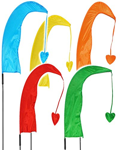 alles-meine.de GmbH 5 Stück XL - 1,5 m - Windfahnen/Balifahnen - bunter Farbmix - mit Fahnenstange - UV-beständig & wetterfest - Windrichtungsanzeige - aus Nylon/Flagge..