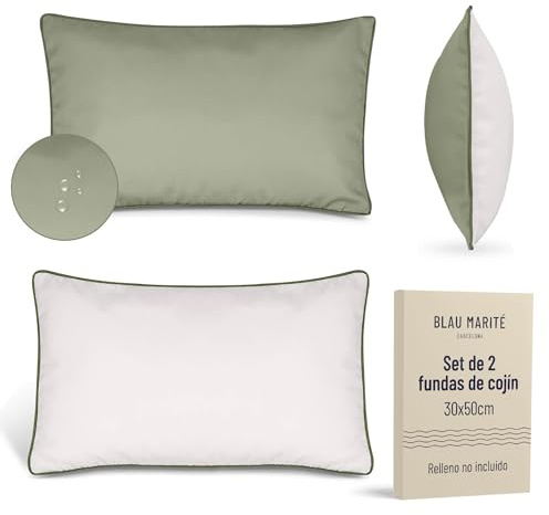 Blau Marité Set 2 Fundas Cojín Decorativo Impermeables y Anti-Manchas. Transpirables. Suaves y agradables al Tacto. Ideal para decoración de Interior y Exterior. (30x50 cms, Verde)