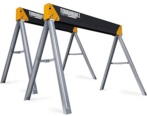 ToughBuilt - Folding Sawhorse/Jobsite Table - Sturdy, Durable, Lightweight, Heavy-Duty, 100% High Grade Steel, 1100lb Capacity, Easy Carry Handle - (TB-C300-2-UK) - 2 Pack