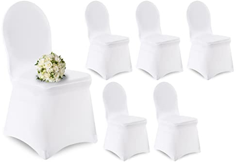 Raburg Cinderella Stuhlhusse 6er-Set, Weiß, Stretch-Stoff, runde Lehne