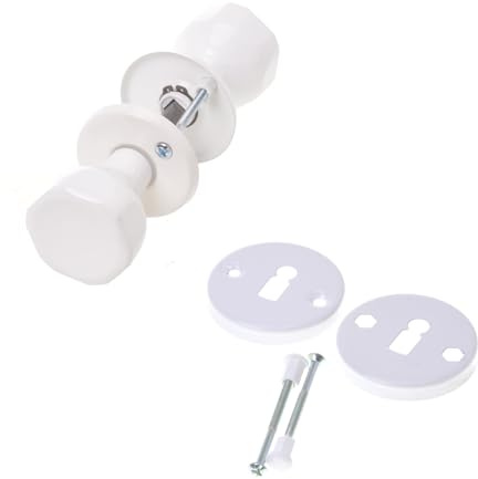 Aqbau® Türknopf Drehbar mit rosette BB Knopfdrücker Drehknauf zimmertür Türknauf Komplettes Set Türknöpfe inkl. Bolzen und Schrauben Türklinke Türgriffe Knauf (Weiß)