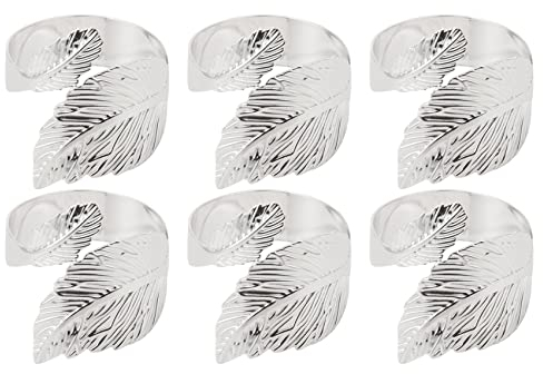 Povxlum Blatt Servietten Ringe Satz Von 6, BläTter Servietten Ringe für Tisch Dekoration, Metall Blatt Servietten Halter Ringe für Weihnachts Feier Silber