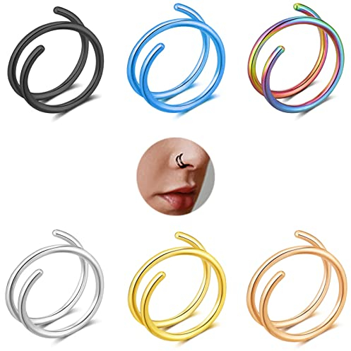 Kucheed 20G Chirurgenstahl Doppel Spiral Twist Nasenring Reifen für Damen Herren, Doppelter Nasenring für Knorpel Helix Ohrringe Nase Piercing Schmuck