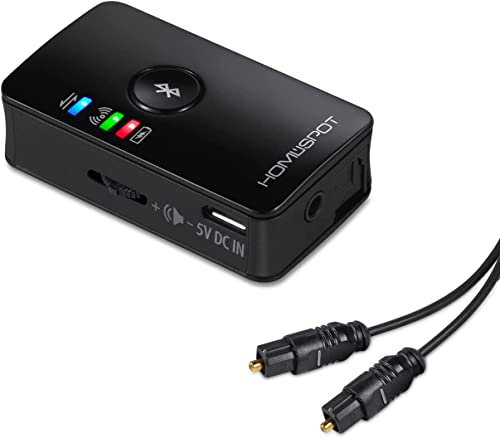 HomeSpot - Adaptador de transmisor Bluetooth 5.3 para TV Audio Óptico AptX Bajo Retardo de Latencia, 3.5 mm Aux RCA TOSLINK SPDIF Entrada óptica para ver vídeo estéreo en casa [Versión de flujo único]