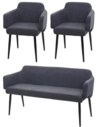 Mendler Esszimmer-Set HWC-L13 Stoff/Textil - anthrazit | 2er-Set, Stuhl+Sitzbank, Esszimmergruppe, Sitzgruppe, Esszimmergarnitur