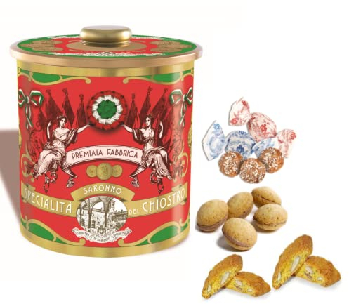 Chiostro di Saronno® | Amaretti del Chiostro® | Pasticcini Misti Classici - 200 Gr | Scatole di Pasticceria | Biscottiera Cucina con Amaretti, Cantuccini e Baci del Chiostro®